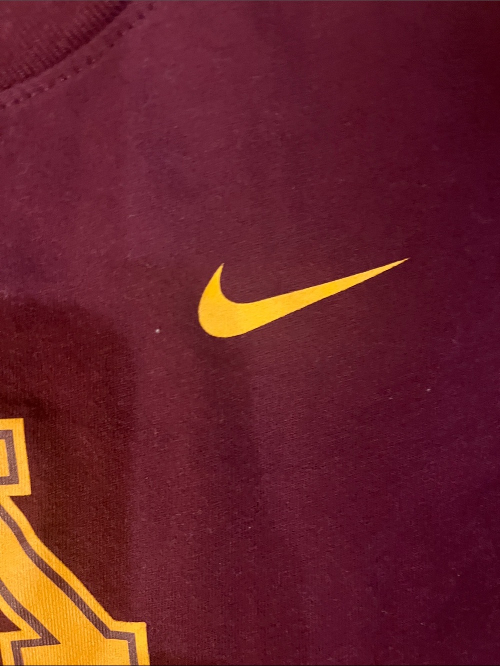 Nike Maroon Long Sleeve Tee with Gold Minnesota 'M' Logo - Picture 3 of 5
